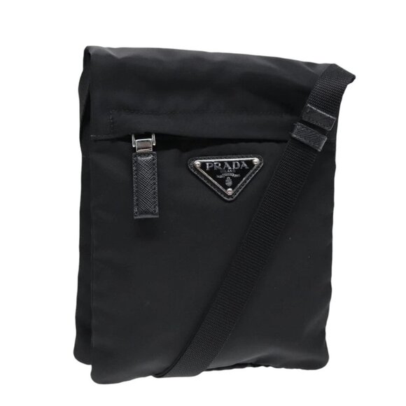 PRADA Shoulder Bag Nylon Black Silver Auth - Picture 1 of 16
